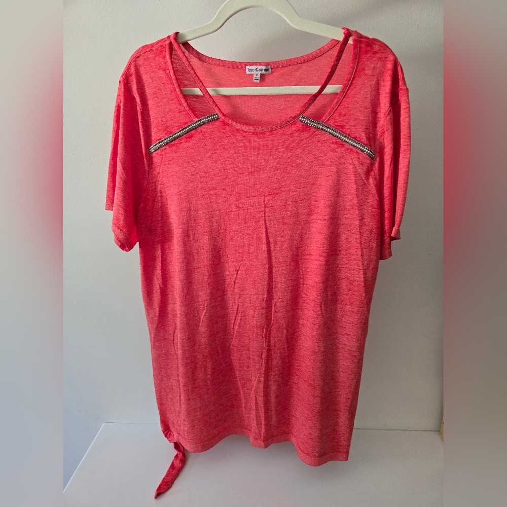 Juicy Couture Pink Rhinestone Cutout Tee – Size XL